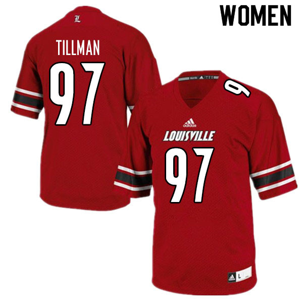 Women #97 Caleb Tillman Louisville Cardinals College Football Jerseys Sale-Red - Click Image to Close